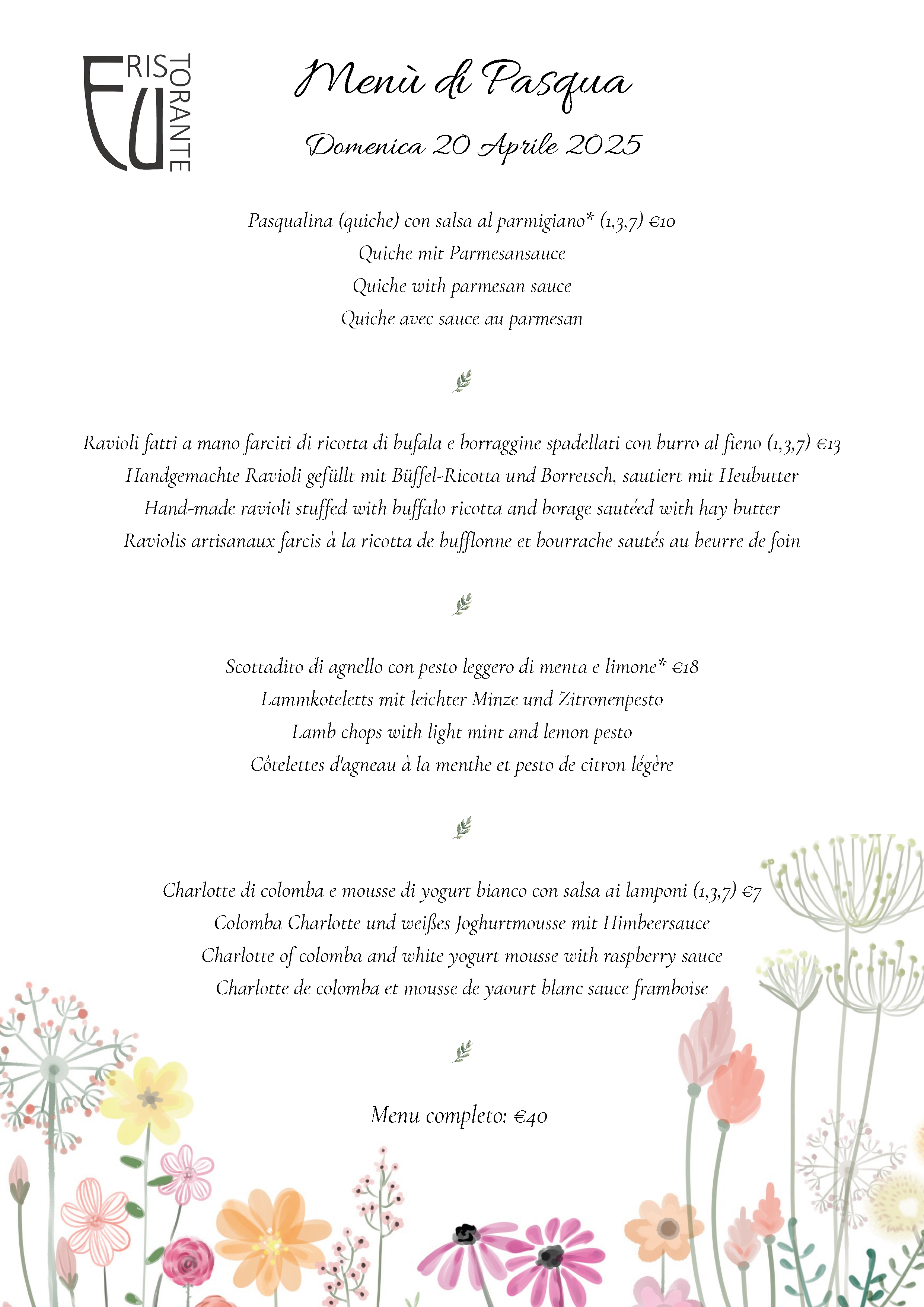 Menu Pasqua ERistorante Europa
